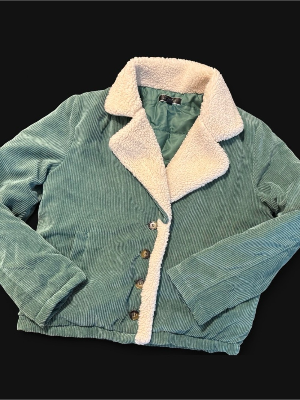 Teal Corduroy Sherpa-Lined Jacket